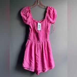 Hollister On Off Shoulder Pink Smocked Romper S  Y2K Babydoll Barbie Milkmaid